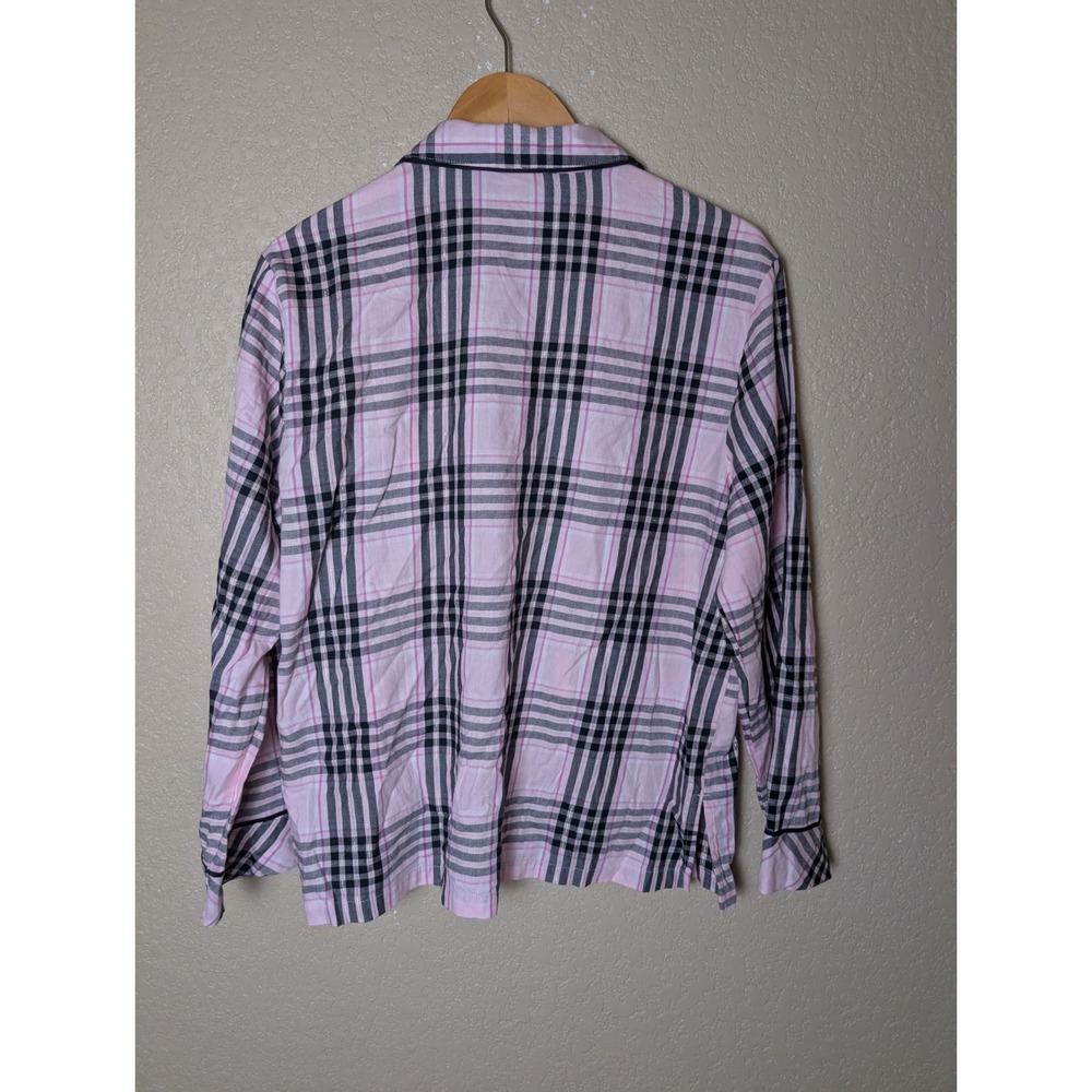 Victorias Secret Pink Black Plaid Button Down Flannel Pajama Shirt Sz M Leisure - Picture 2 of 9